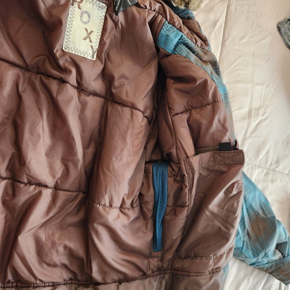 Roxy plaid snowboarding ski snow mobile jacket coat fur - Picture 9 of 15